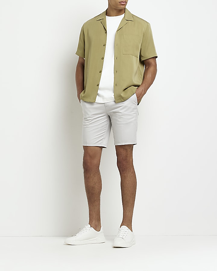 Stone Slim fit Belted Chino Shorts
