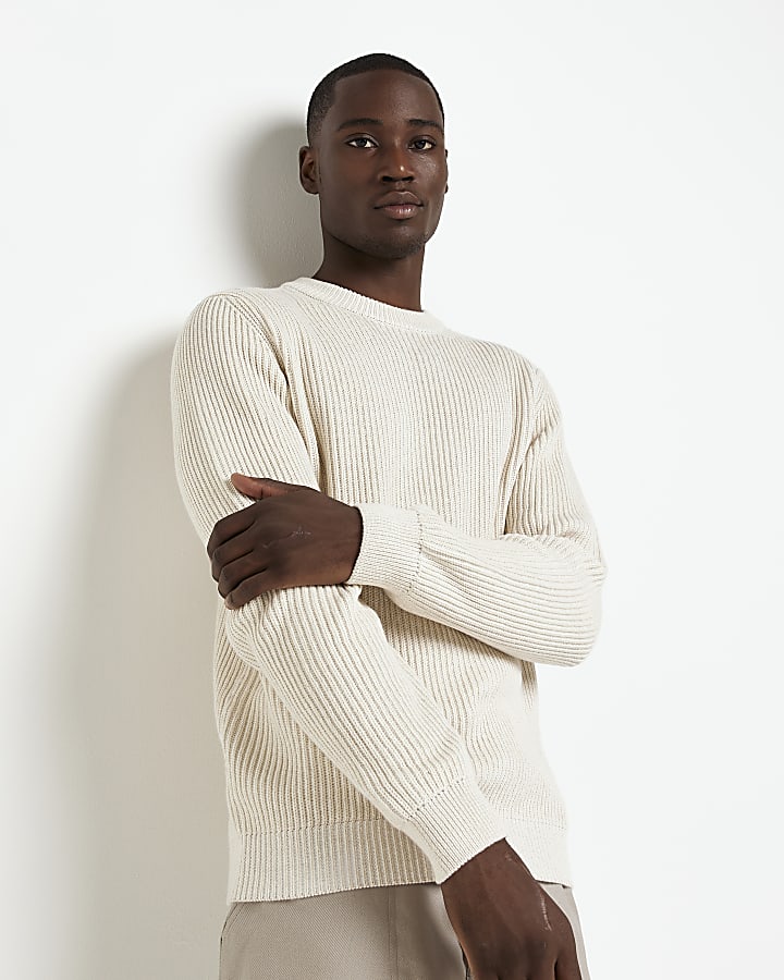Stone Slim Fit Knitted Plaited Jumper