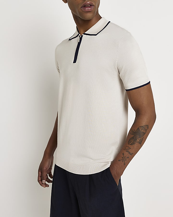 Stone Slim fit knitted Polo shirt