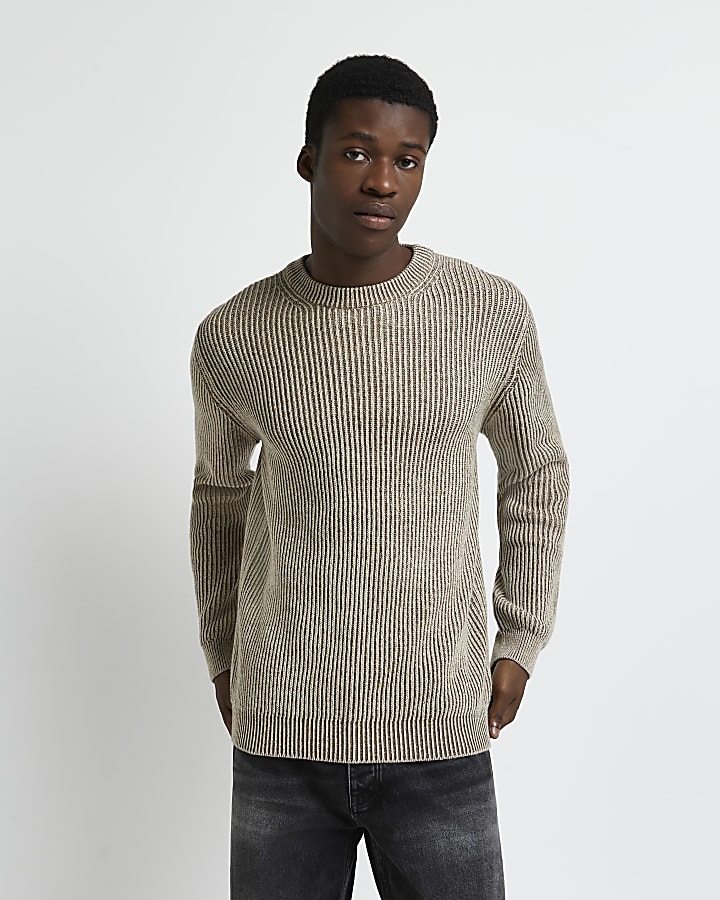 Stone slim fit plaited rib knitted jumper