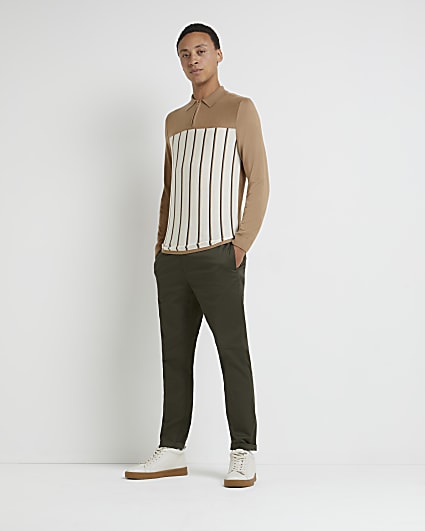 Stone slim fit stripe colour block polo shirt