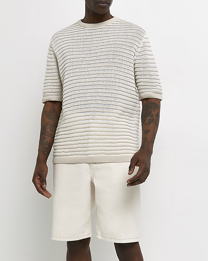 Stone slim fit Stripe Knitted t-shirt