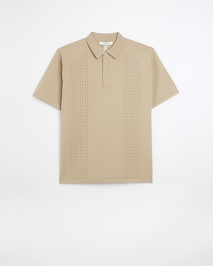Stone slim fit textured polo shirt