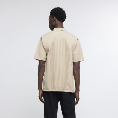 Stone slim fit textured polo shirt