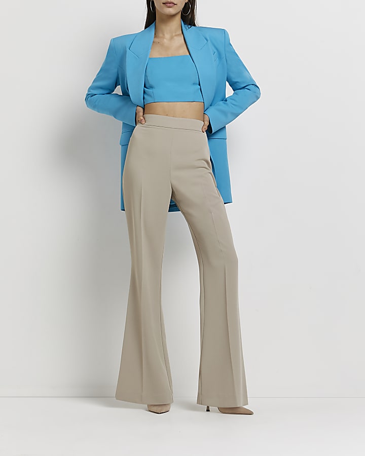 Stone soft crepe flared trousers