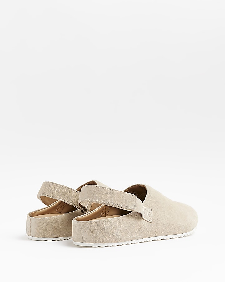 Stone suede back strap mules