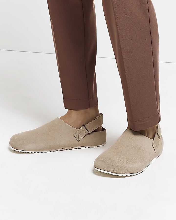 Stone suede back strap mules