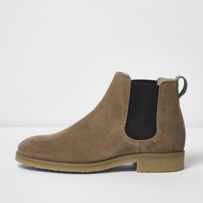 Stone suede chelsea boots