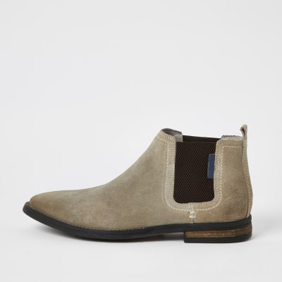 mens stone suede chelsea boots