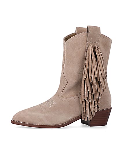 360 degree animation of product Stone suede fringe detail western boots frame-2