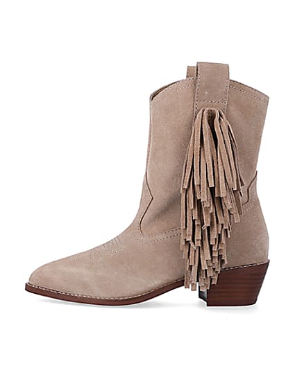 360 degree animation of product Stone suede fringe detail western boots frame-3