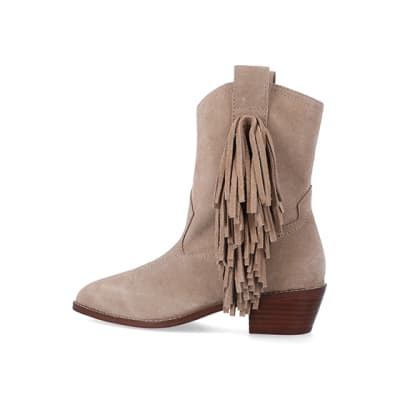 360 degree animation of product Stone suede fringe detail western boots frame-4