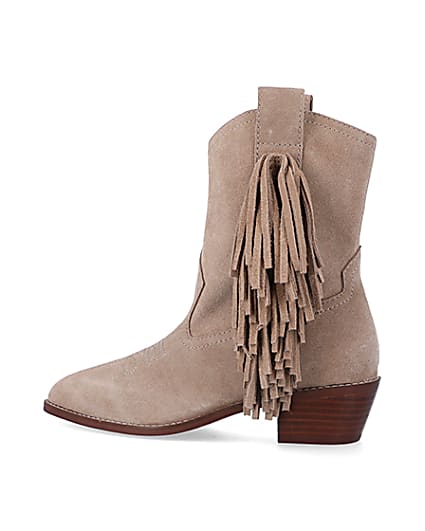 360 degree animation of product Stone suede fringe detail western boots frame-4