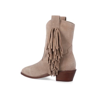 360 degree animation of product Stone suede fringe detail western boots frame-5