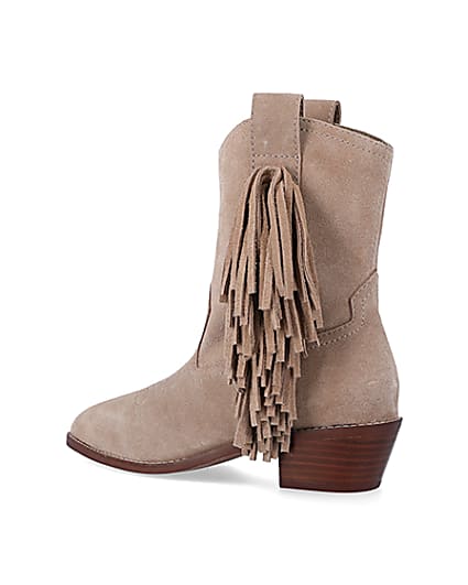 360 degree animation of product Stone suede fringe detail western boots frame-5