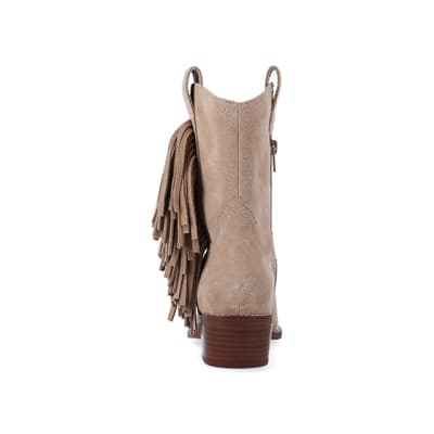 360 degree animation of product Stone suede fringe detail western boots frame-9