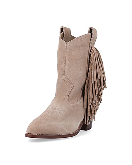 360 degree animation of product Stone suede fringe detail western boots frame-23