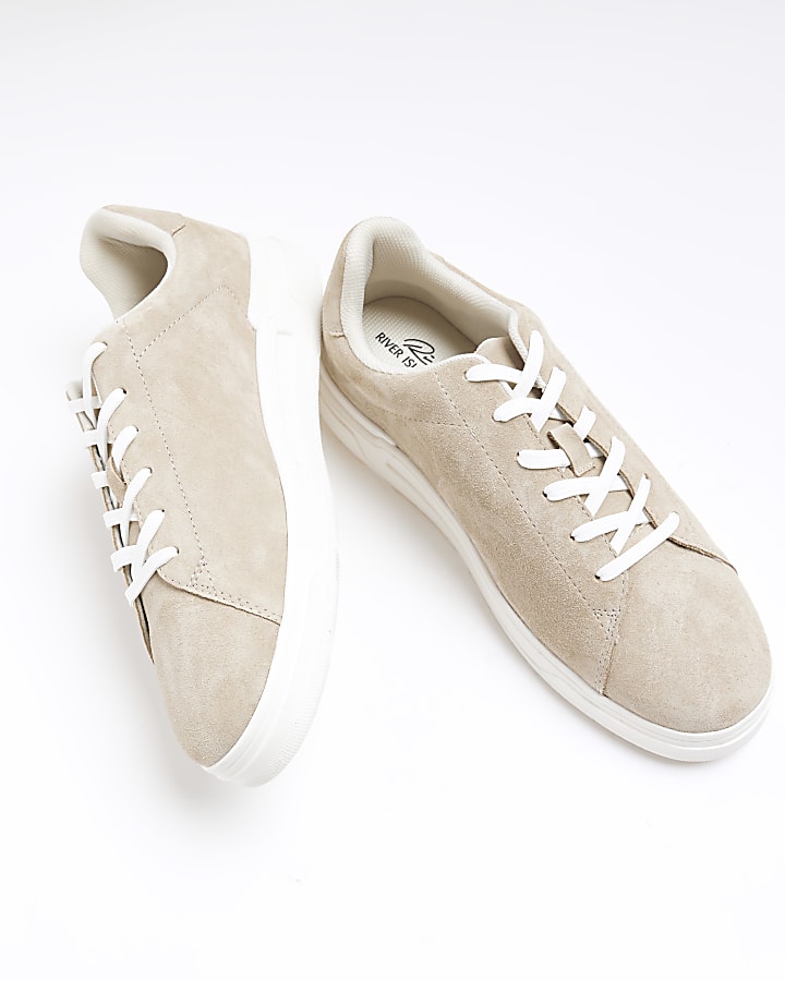 Stone suede lace up trainers
