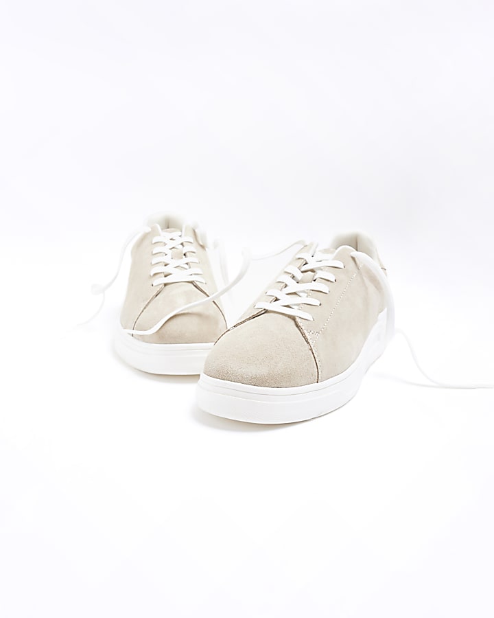 Stone suede lace up trainers