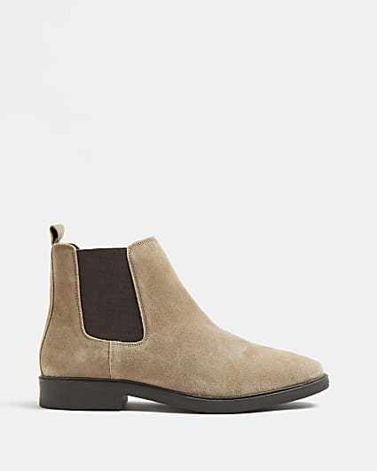 Stone suede slip on chelsea boots