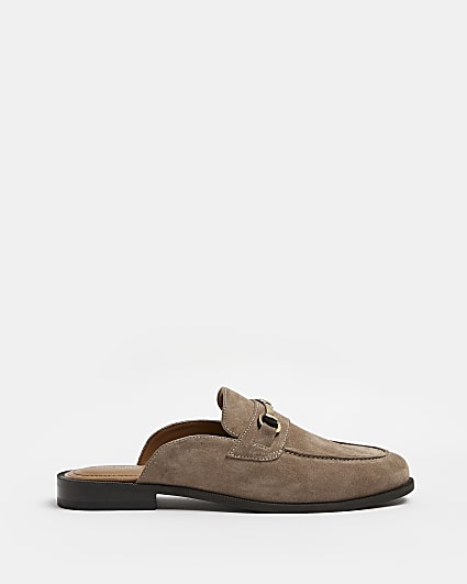 Stone Suede Snaffle detail loafers