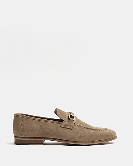 Stone Suede Snaffle Loafers