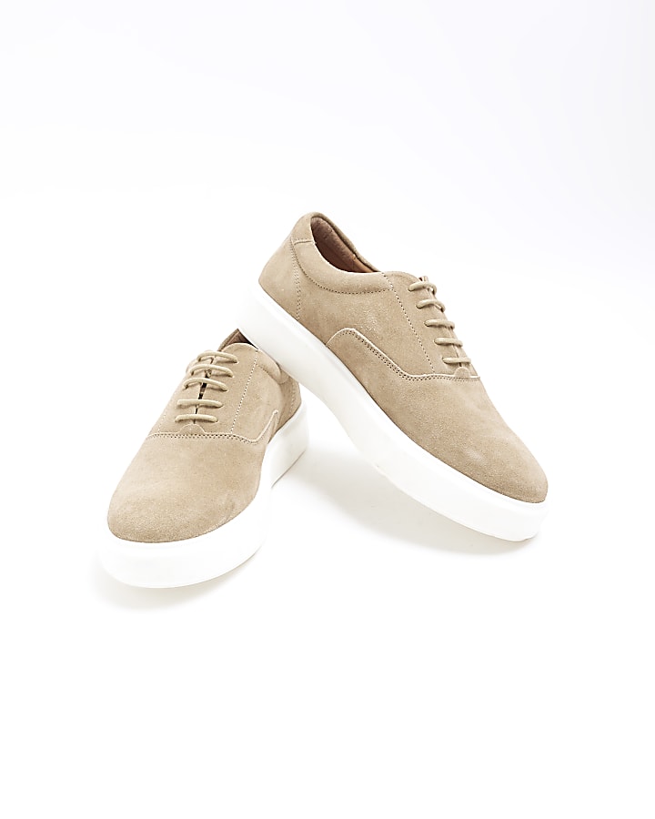 Stone suedette lace up trainers