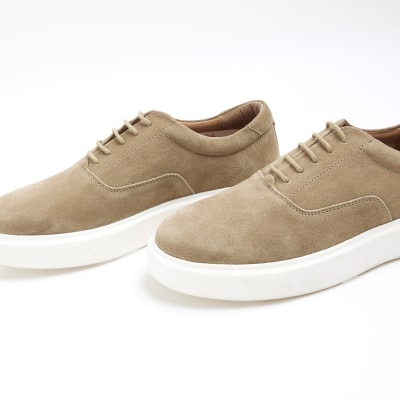Stone suedette lace up trainers