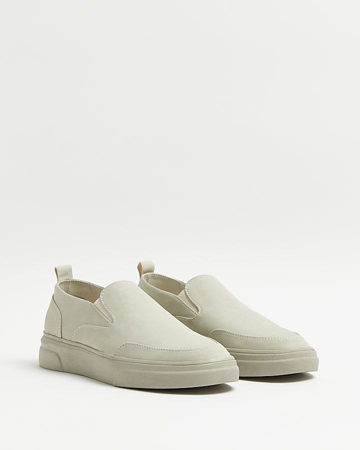 Stone suedette slip on trainers