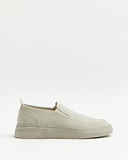 Stone suedette slip on trainers