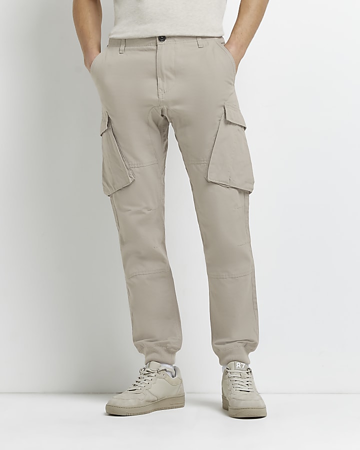 Stone tapered fit cargo trousers
