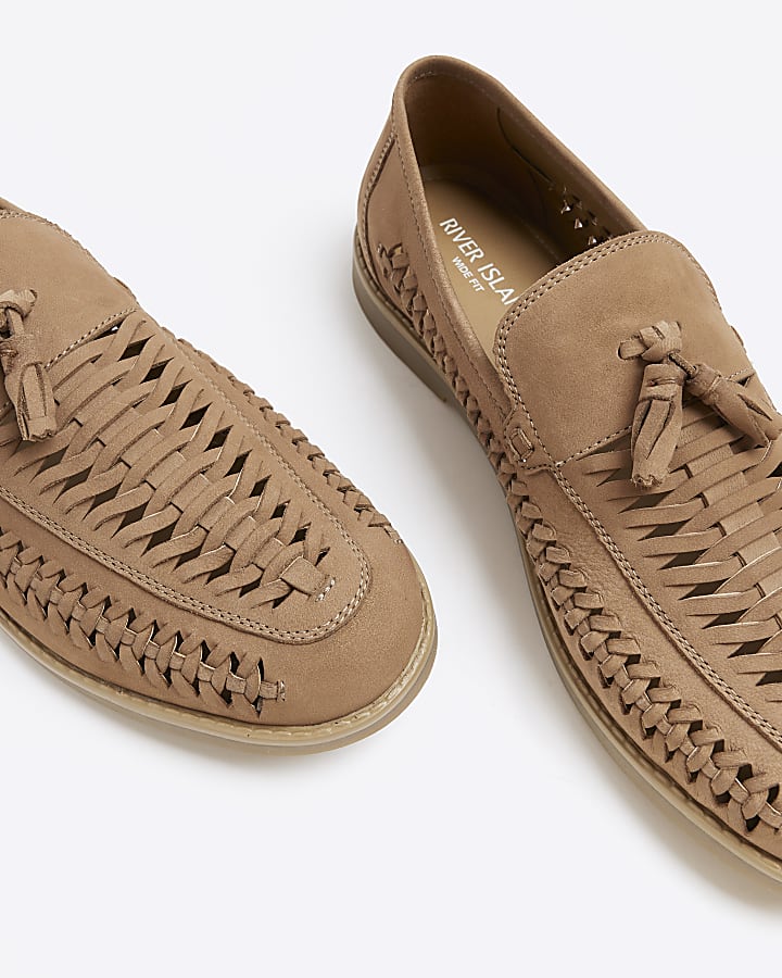 Stone wide fit woven tassel detail loafers