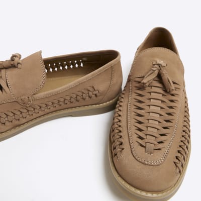 Stone wide fit woven tassel detail loafers