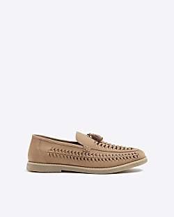 Stone wide fit woven tassel detail loafers