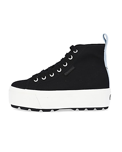 360 degree animation of product Superga black high top trainers frame-3