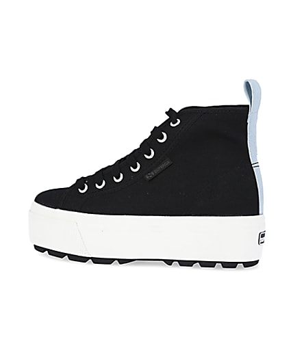 360 degree animation of product Superga black high top trainers frame-4