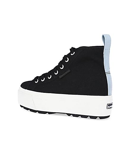 360 degree animation of product Superga black high top trainers frame-5
