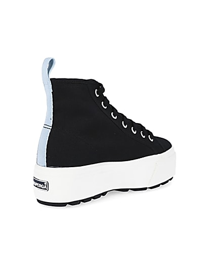 360 degree animation of product Superga black high top trainers frame-12