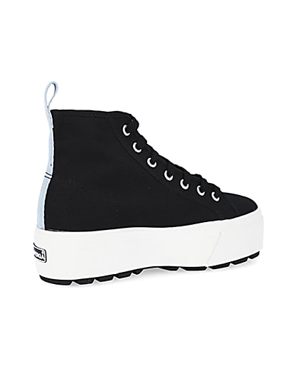 360 degree animation of product Superga black high top trainers frame-13