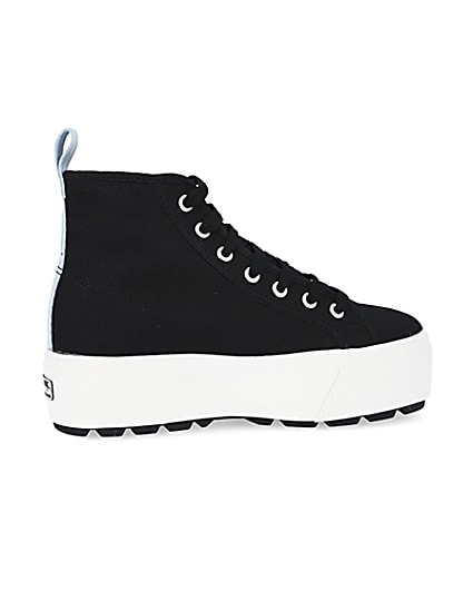 360 degree animation of product Superga black high top trainers frame-14