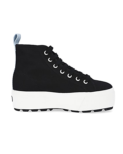 360 degree animation of product Superga black high top trainers frame-15
