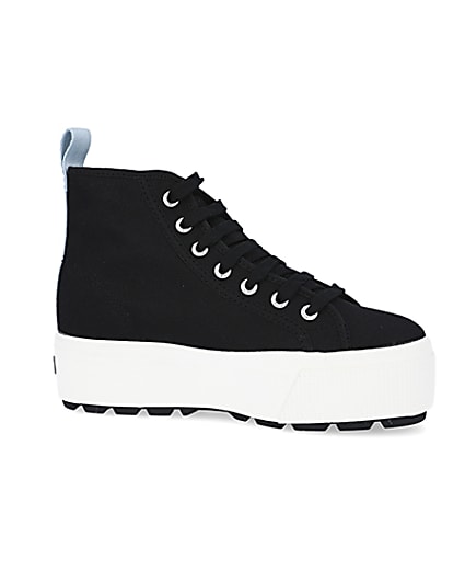 360 degree animation of product Superga black high top trainers frame-16