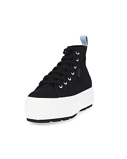 360 degree animation of product Superga black high top trainers frame-23