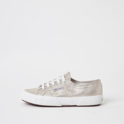 Superga gold metallic classic trainers | River Island