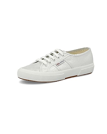 360 degree animation of product Superga silver lace-up runner trainers frame-1