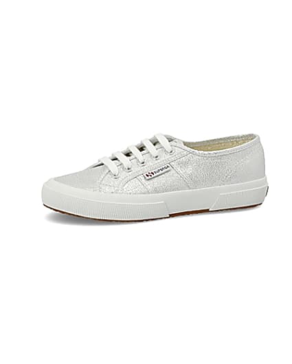 360 degree animation of product Superga silver lace-up runner trainers frame-2