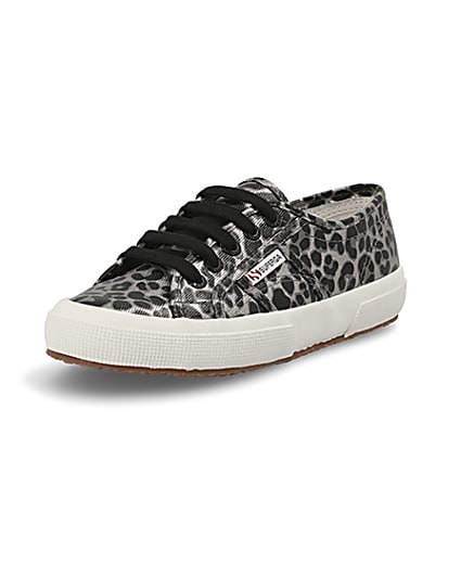 360 degree animation of product Superga silver leopard print runner trainers frame-0