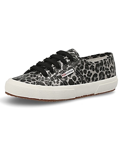 360 degree animation of product Superga silver leopard print runner trainers frame-1