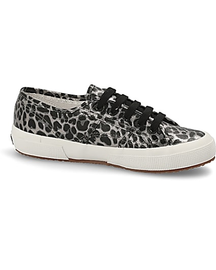 360 degree animation of product Superga silver leopard print runner trainers frame-16