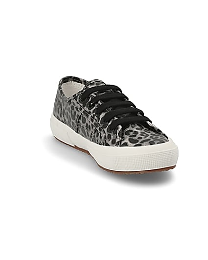 360 degree animation of product Superga silver leopard print runner trainers frame-19